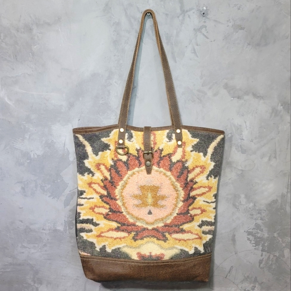 Benevolence Canvas Leather Tapestry Shoulder Tote Bag